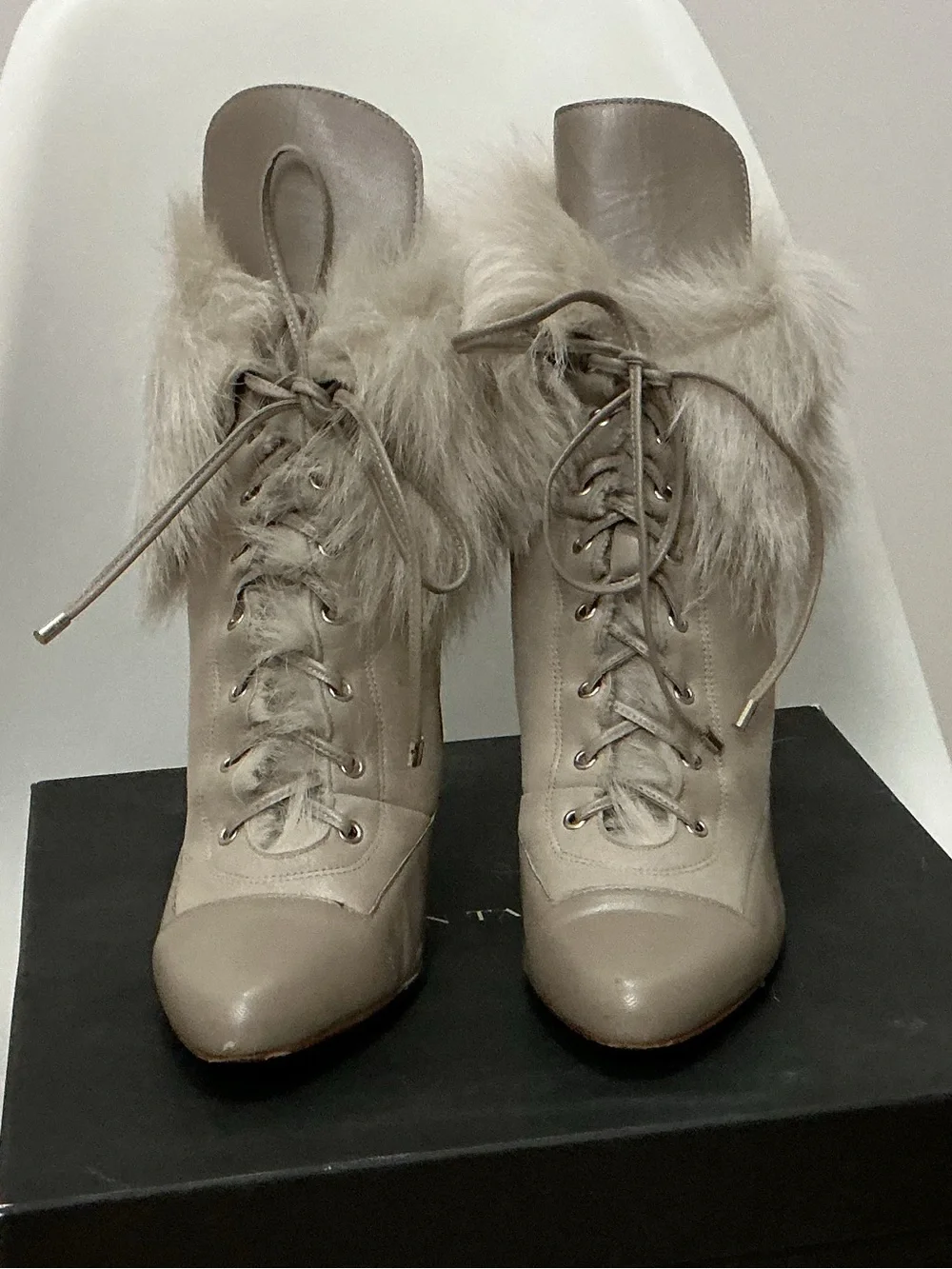 Ann Taylor Daniela Fur Lace-Up Booti size 7
